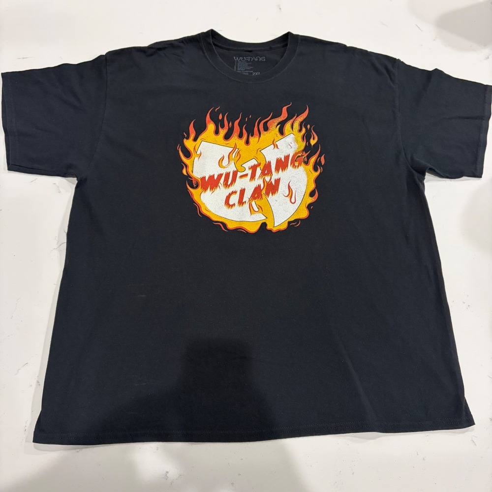 Wu-Tang Clan Mens Fire Logo Graphic T-Shirt Black 2XL Short Sleeve Hip Hop Tee